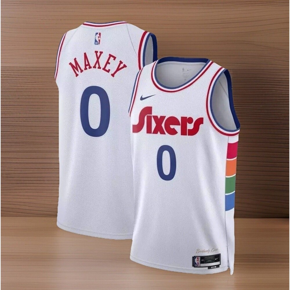 Tyrese Maxey Jersey Nike Philadelphia 76ers White City Edition Youth Size Large